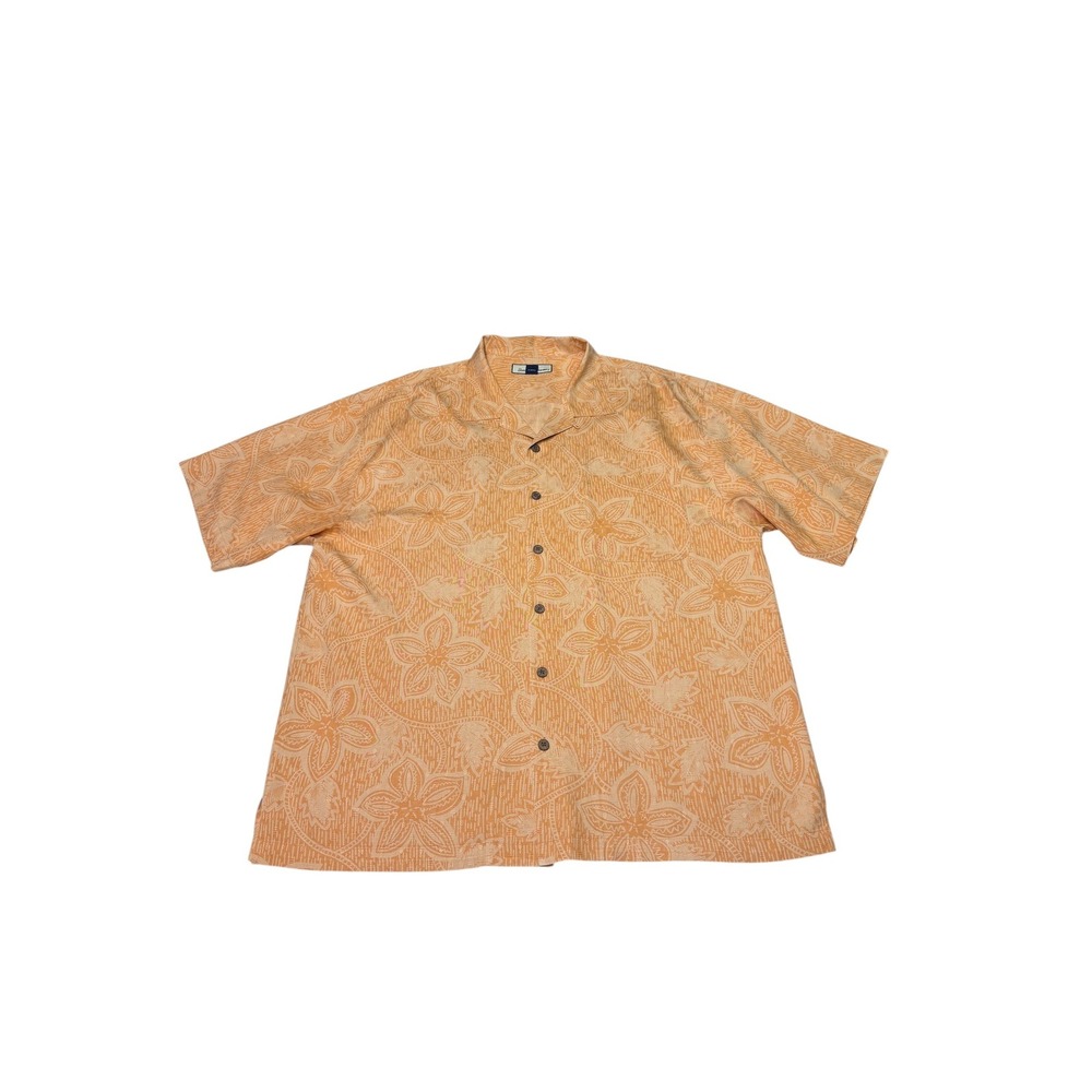 Tommy Bahama Mens XL Orange 100% Silk Tropical Floral Jacquard Camp Shirt